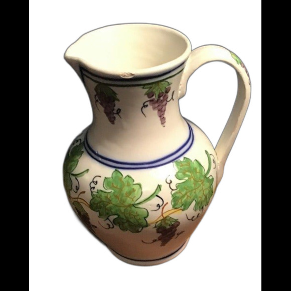 Ceramic Pitcher Grape Motif Approximately 9 1/2 inches tall and 7 inches wide - Picture 3 of 4